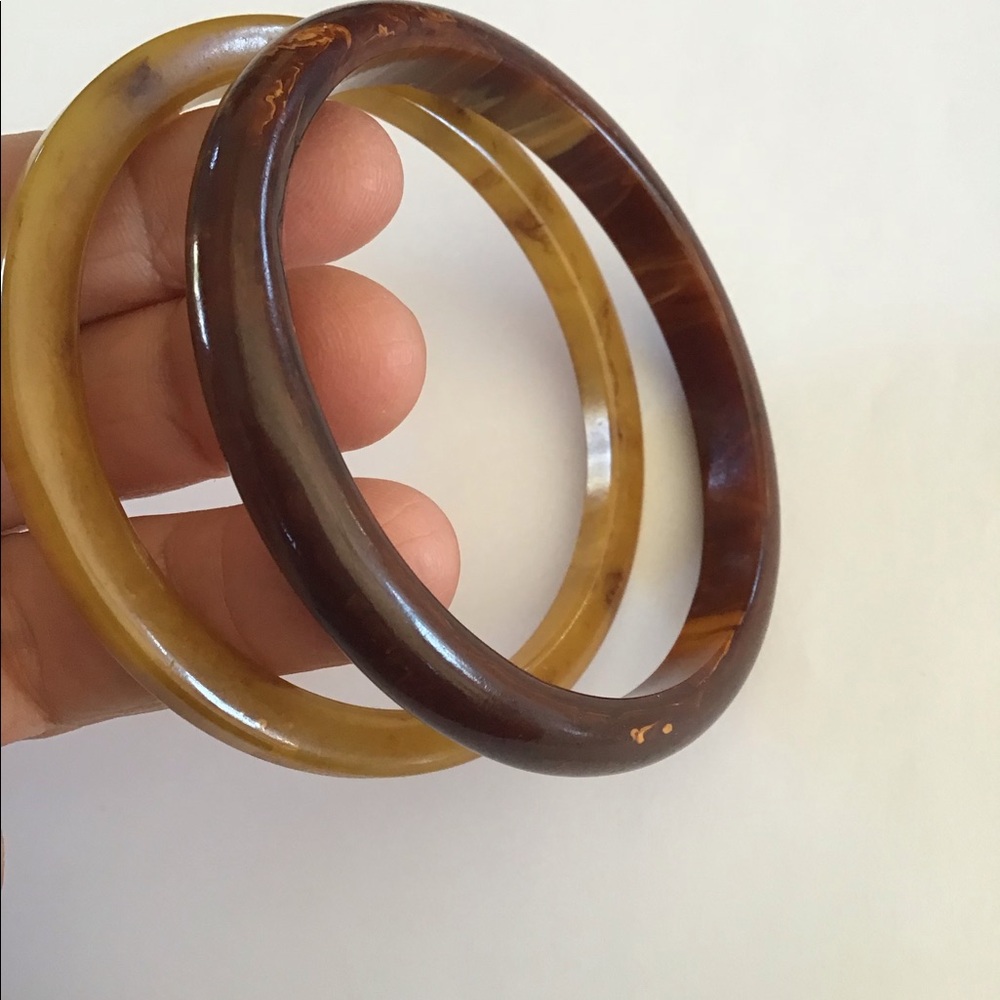 2 Bakelite Bangle Bracelets Yellow Brown "Muddy" - image 2